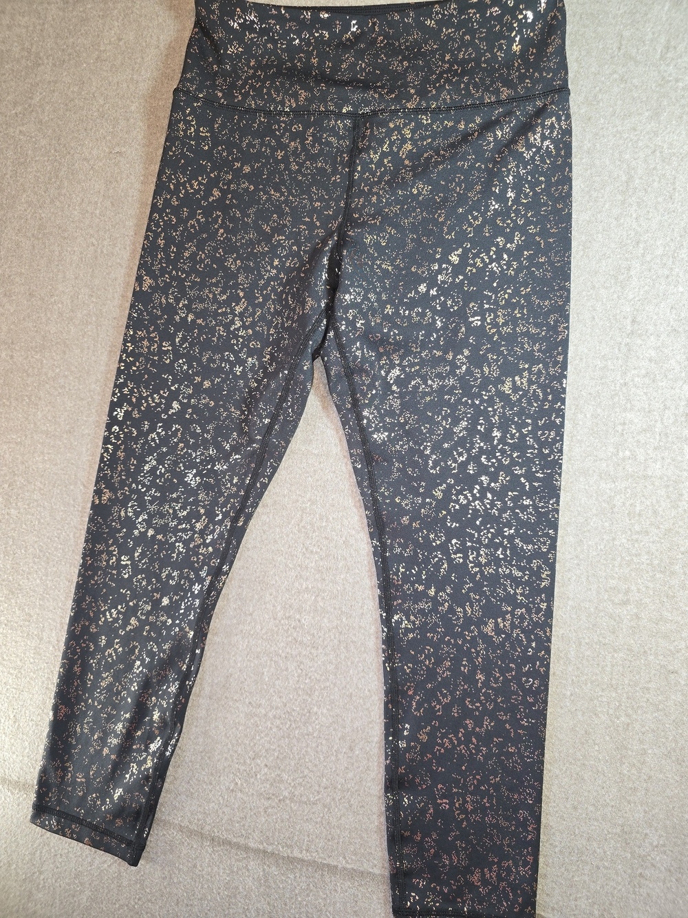 ZYIA Active Black High-Waist Leggings with Metallic Gold Leopard Print 8-10